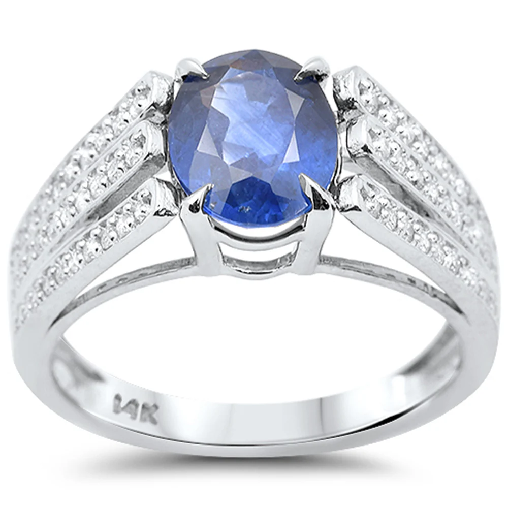 <span style="color:purple">SPECIAL!</span> 2.33ct G SI 14K White Gold Diamond & Blue Sapphire Gemstone Ring Size 6.5