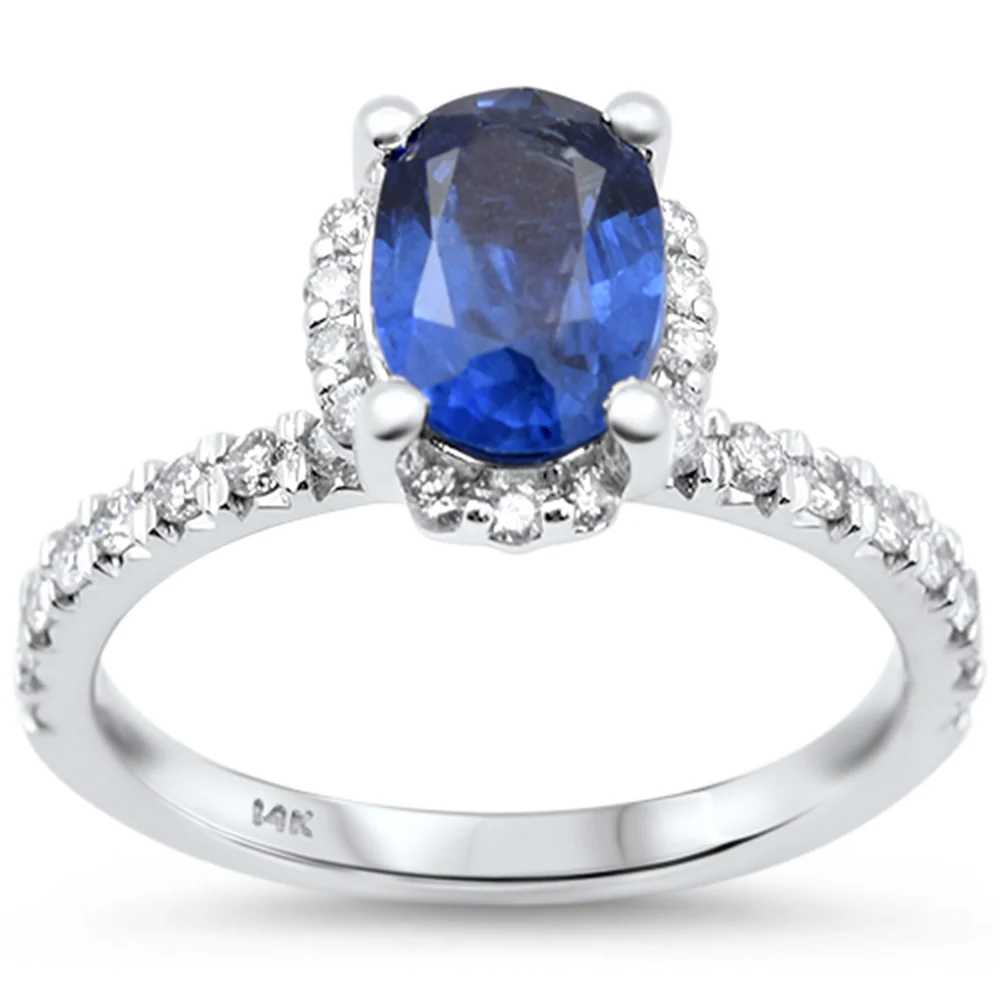 <span style="color:purple">SPECIAL!</span> 2.22ct G SI 14K White Gold Diamond & Blue Sapphire Gemstone Ring Size 6.5
