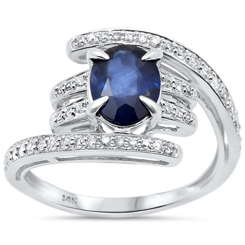 <span style="color:purple">SPECIAL!</span> 1.75ct G SI 14K White Gold Diamond & Blue Sapphire Gemstone Ring Size 6.5