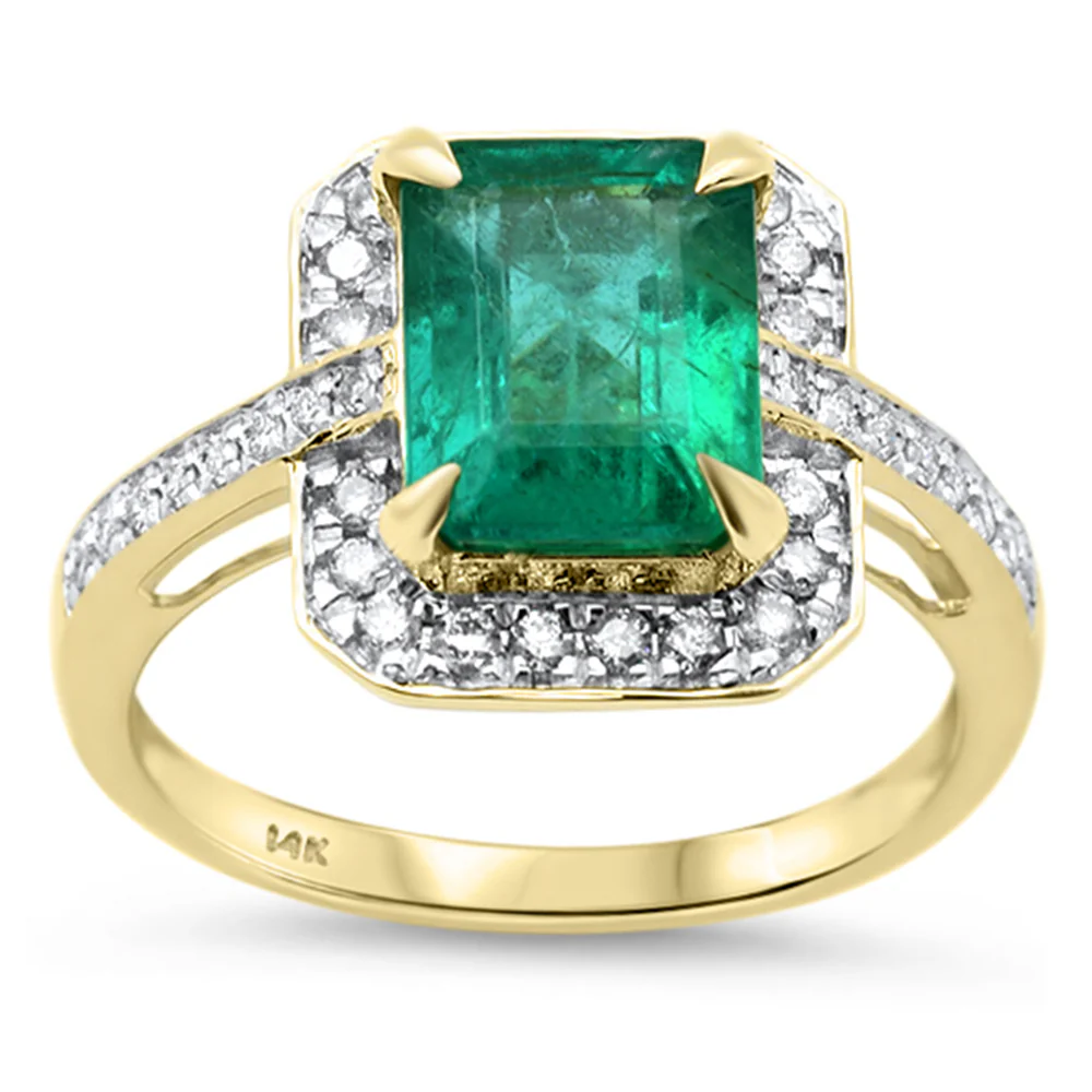 <span style="color:purple">SPECIAL!</span> 2.68ct G SI 14K Yellow Gold Diamond & Emerald Gemstone Ring Size 6.5