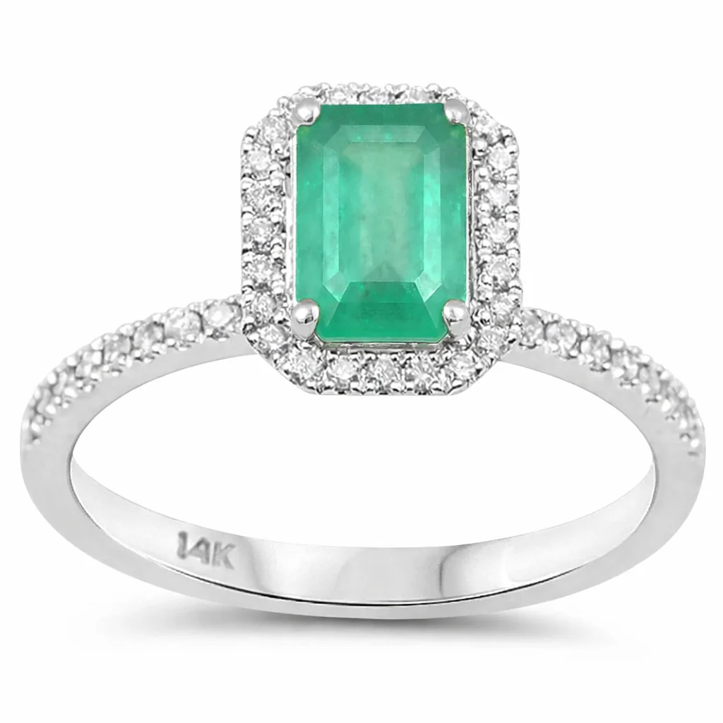 <span style="color:purple">SPECIAL!</span> 1.17ct G SI 14K White Gold Diamond & Emerald Gemstone Ring Size 6.5