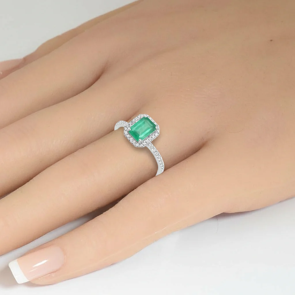 <span style="color:purple">SPECIAL!</span> 1.17ct G SI 14K White Gold Diamond & Emerald Gemstone Ring Size 6.5 - Image 2