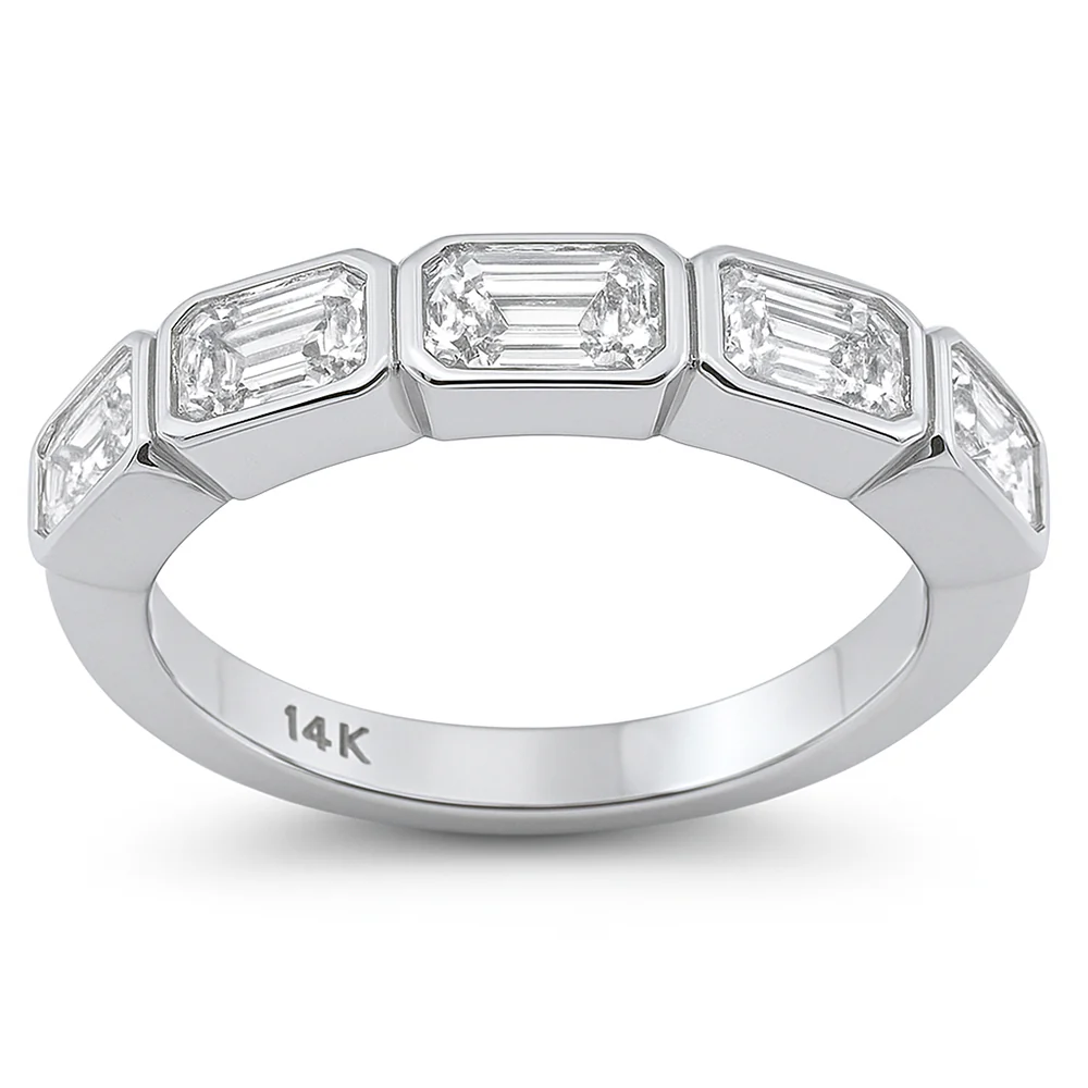 <span style="color:purple">SPECIAL!</span> 1.53ct G SI 14K White Gold Emerald Cut Diamond East West Half Eternity Ring Band Size 6.5