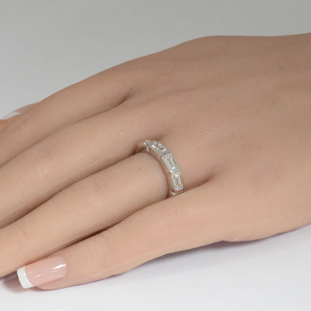 <span style="color:purple">SPECIAL!</span> 1.53ct G SI 14K White Gold Emerald Cut Diamond East West Half Eternity Ring Band Size 6.5 - Image 2