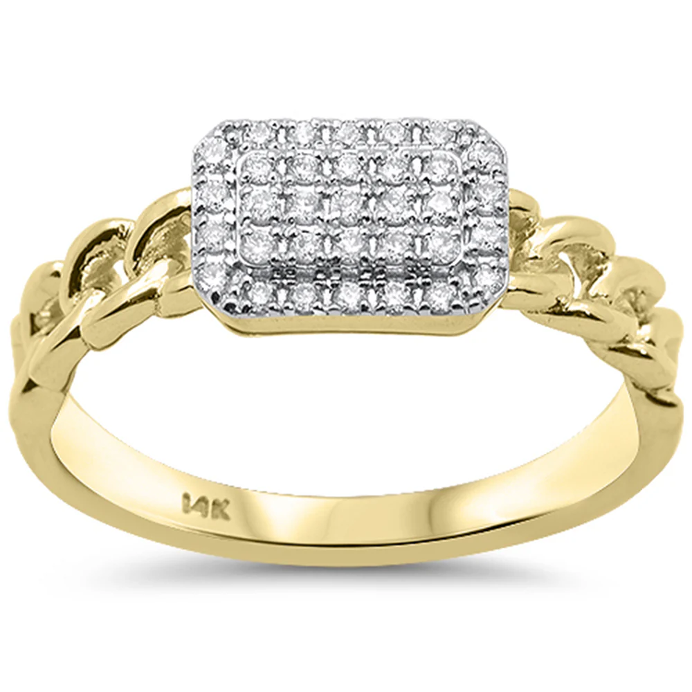 <span style="color:purple">SPECIAL!</span> .17ct G SI 14K Yellow Gold Diamond Modern Cuban Link Design Band Ring Size 6.5