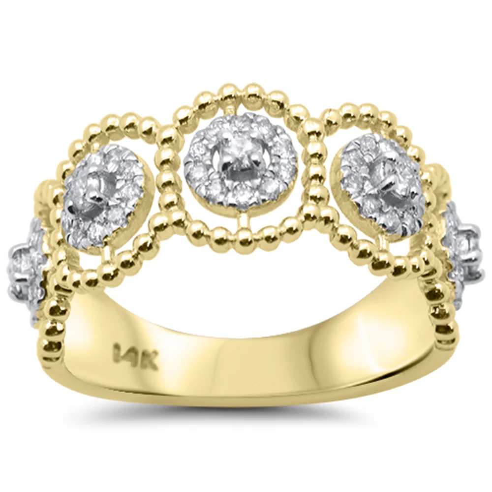 <span style="color:purple">SPECIAL!</span> .37ct G SI 14K Yellow Gold Diamond Beaded Modern Band Ring Size 6.5