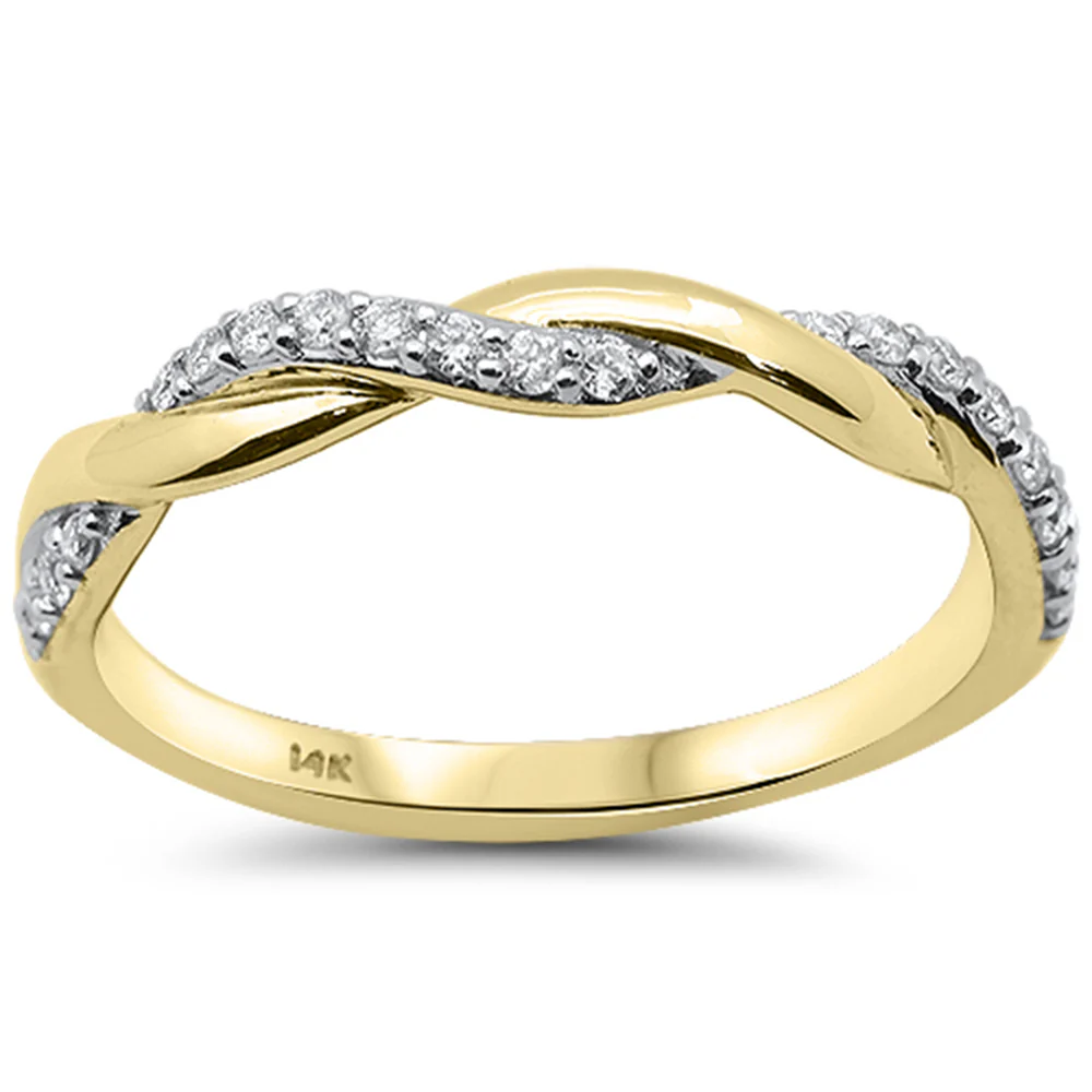 <span style="color:purple">SPECIAL!</span> .18ct G SI 14K Yellow Gold Diamond Infinity Twisted Band Ring Size 6.5