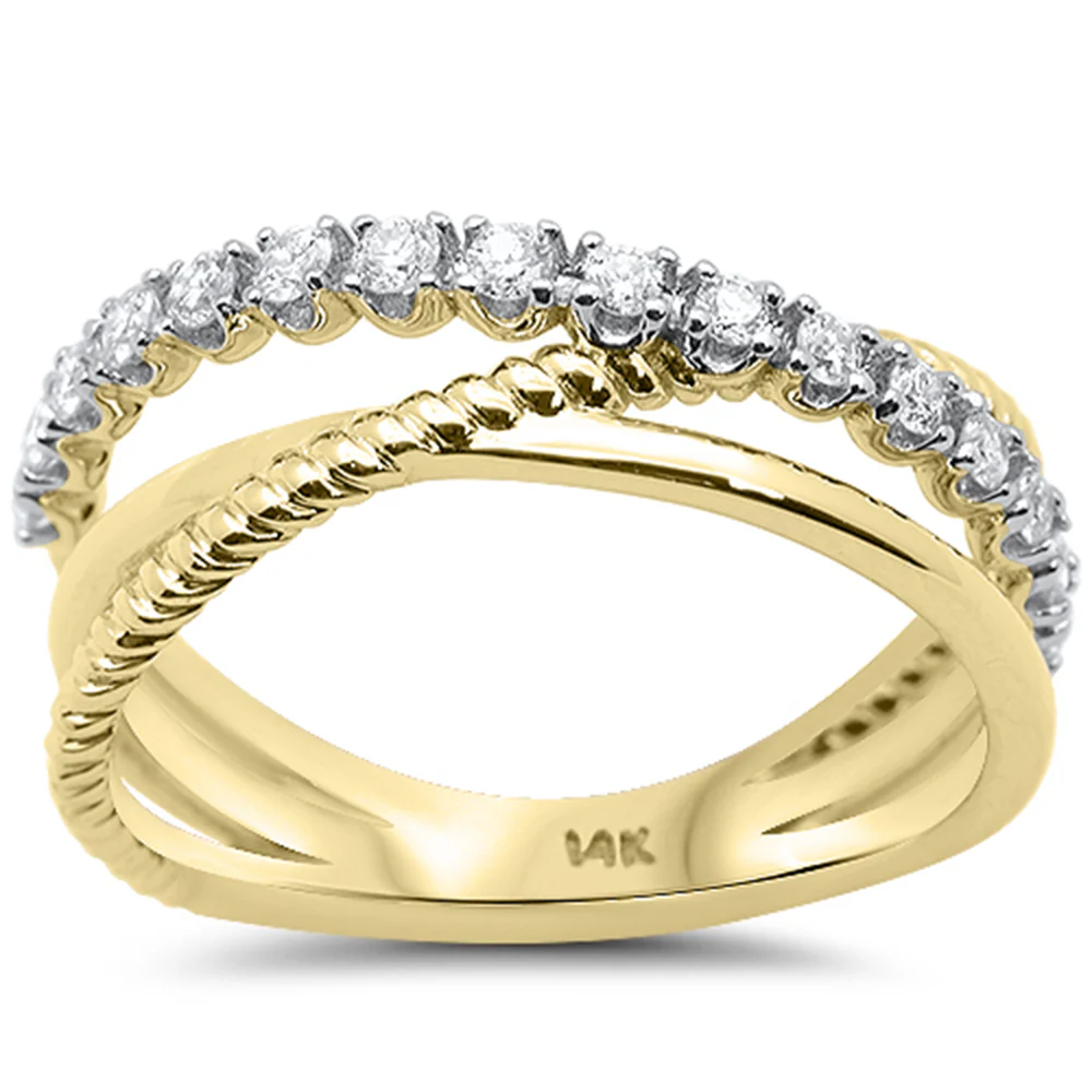 <span style="color:purple">SPECIAL!</span> .29ct G SI 14K Yellow Gold Diamond Multi Band Trendy Modern Band Ring Size 6.5
