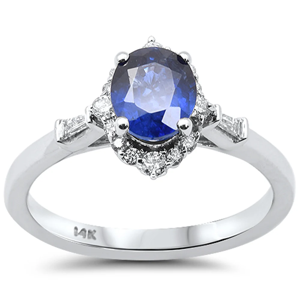 <span style="color:purple">SPECIAL!</span> 1.44ct G SI 14K White Gold Diamond & Blue Sapphire Gemstone Ring Size 6.5