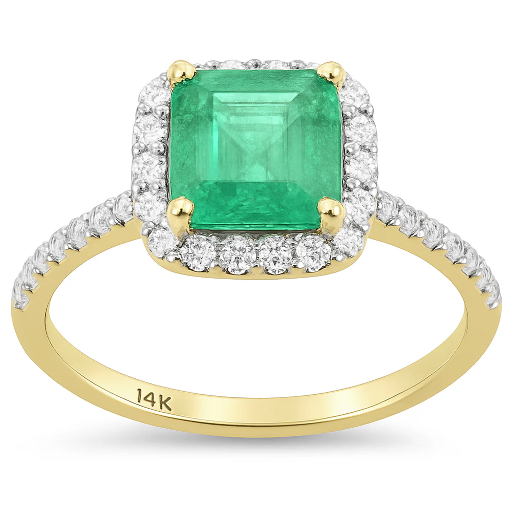 <span style="color:purple">SPECIAL!</span> 1.68ct G SI 14K Yellow Gold Cushion Shape Emerald Gemstone & Diamond Ring Size 6.5