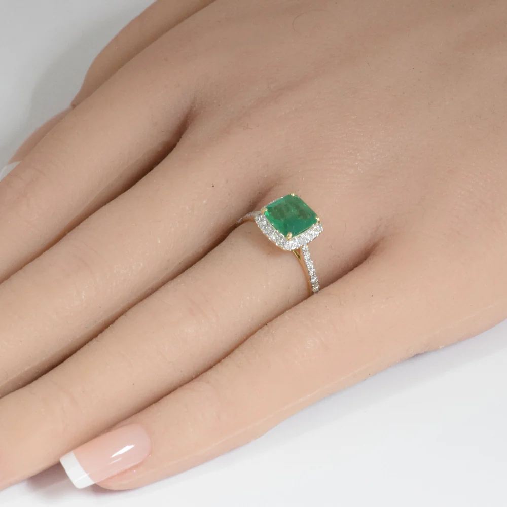 <span style="color:purple">SPECIAL!</span> 1.68ct G SI 14K Yellow Gold Cushion Shape Emerald Gemstone & Diamond Ring Size 6.5 - Image 2