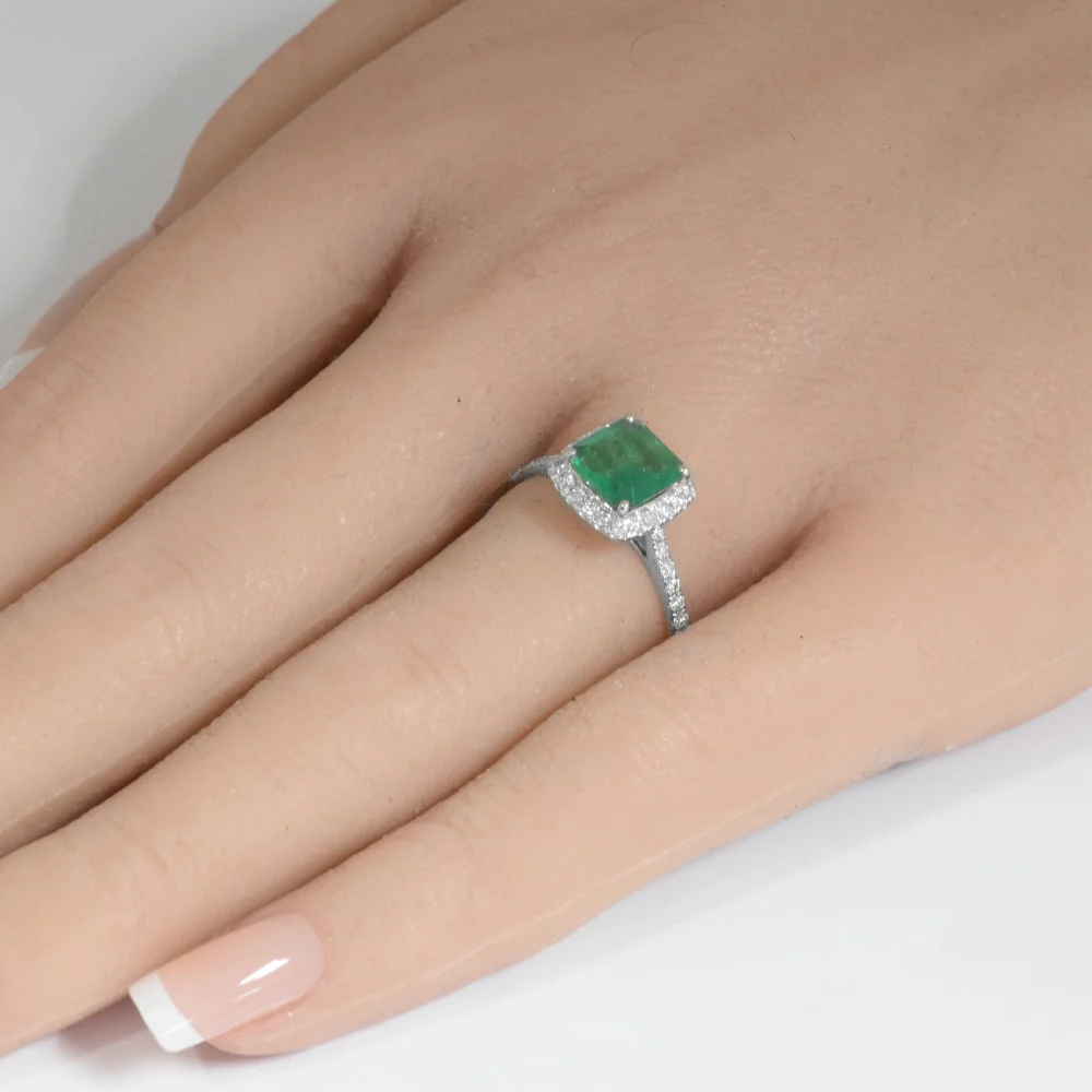 <span style="color:purple">SPECIAL!</span> 1.86ct G SI 14K White Gold Cushion Shape Emerald Gemstone & Diamond Ring Size 6.5 - Image 2