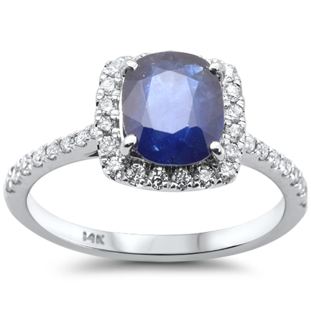 <span style="color:purple">SPECIAL!</span> 2.23ct G SI 14K White Gold Diamond & Blue Sapphire Gemstone Ring Size 6.5