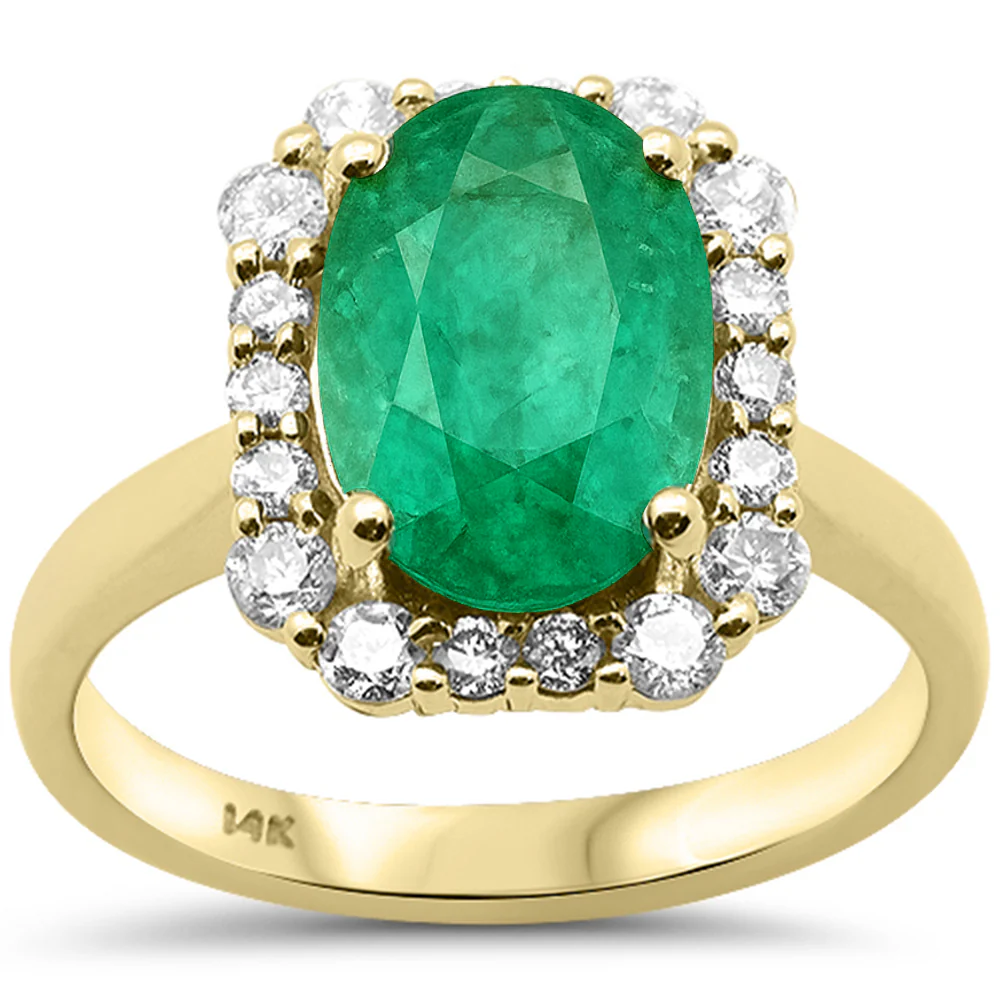<span style="color:purple">SPECIAL!</span> 3.11ct G SI 14K Yellow Gold Oval Natural Emerald Gemstone & Diamond Ring Size 6.5