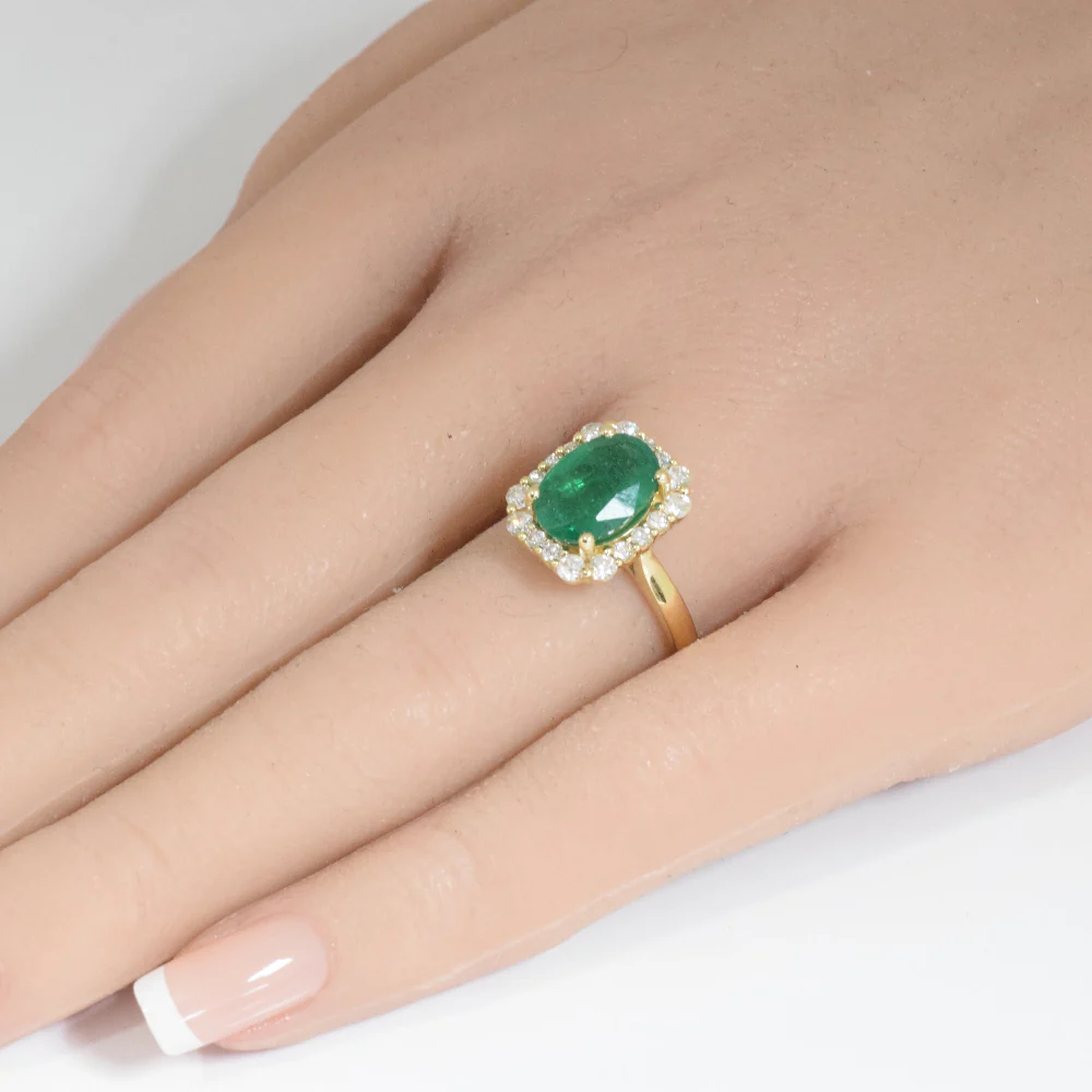 <span style="color:purple">SPECIAL!</span> 3.11ct G SI 14K Yellow Gold Oval Natural Emerald Gemstone & Diamond Ring Size 6.5 - Image 2
