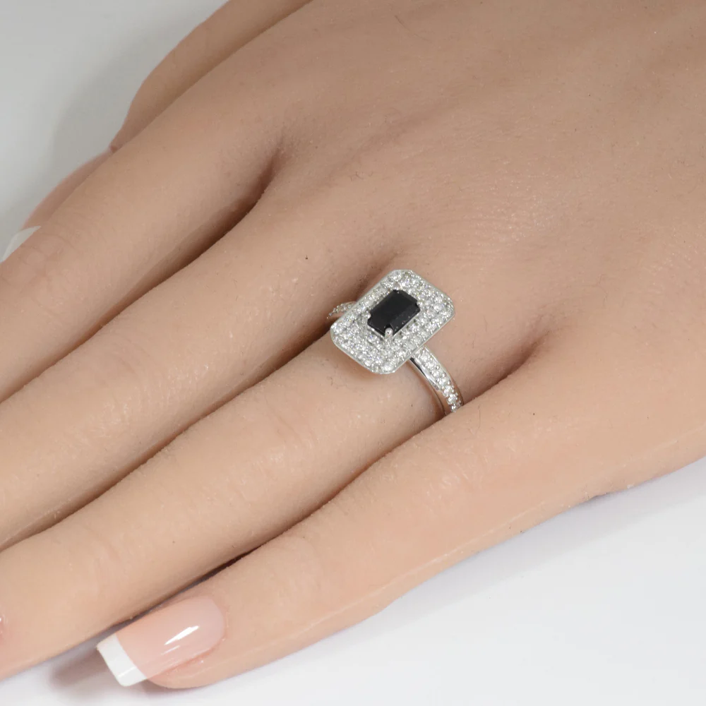 <span style="color:purple">SPECIAL!</span> 1.32ct G SI 14K White Gold Emerald Cut Blue Sapphire & Diamond Gemstone ring Size 6.5 - Image 2