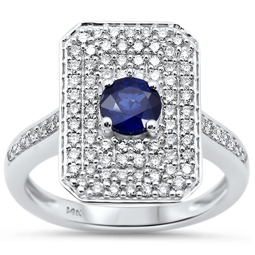 <span style="color:purple">SPECIAL!</span> 1.35ct G SI 14K White Gold Diamond & Blue Sapphire Gemstone Ring Size 6.5