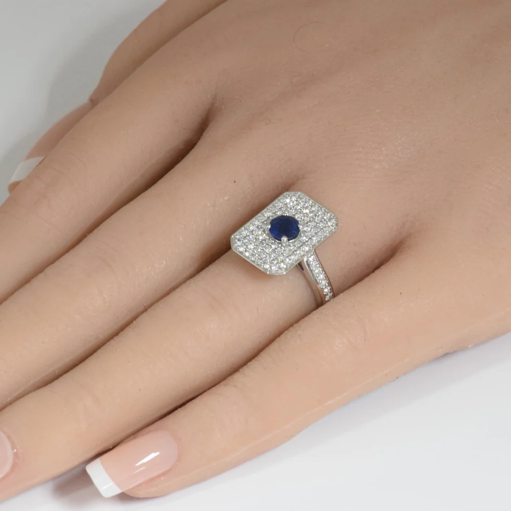 <span style="color:purple">SPECIAL!</span> 1.35ct G SI 14K White Gold Diamond & Blue Sapphire Gemstone Ring Size 6.5 - Image 2