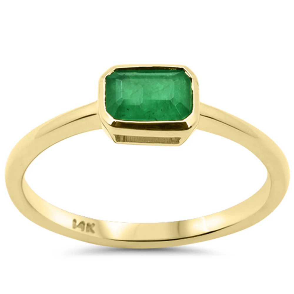 <span style="color:purple">SPECIAL!</span> .66ct G SI 14K Yellow Gold Bezel Set Emerald Gemstone Ring Size 6.5