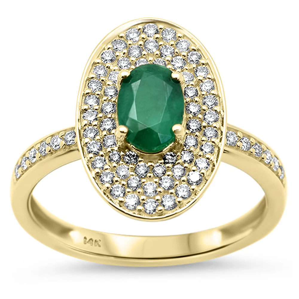 <span style="color:purple">SPECIAL!</span> 1.26ct G SI 14K Yellow Gold Oval Emerald & Diamond Gemstone Ring Size 6.5