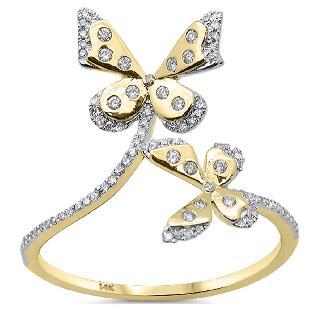 <span style="color:purple">SPECIAL!</span> .18ct G SI 14K Yellow Gold Diamond Butterfly Art Deco Ring Size 6.5