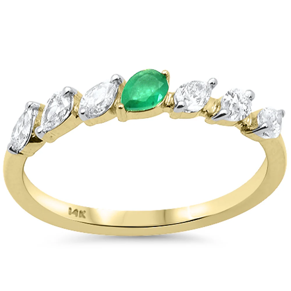 <span style="color:purple">SPECIAL!</span> .43ct G SI 14K Yellow Gold Pear Shape Diamond & Emerald Gemstone Ring Band Size 6.5