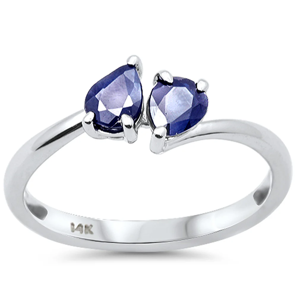 <span style="color:purple">SPECIAL!</span> .82ct G SI 14K White Gold Pear Shape Blue Sapphire Gemstone Ring Size 6.5