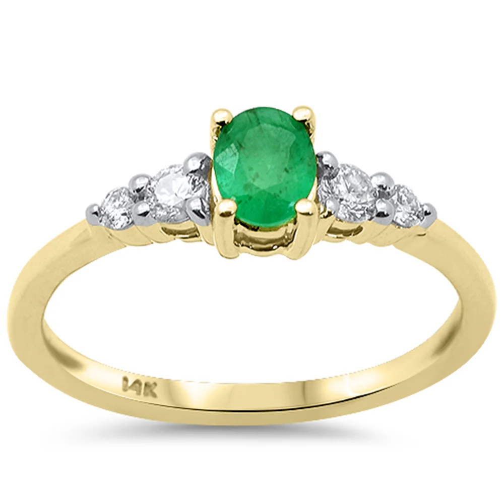 <span style="color:purple">SPECIAL!</span> .54ct G SI 14K Yellow Gold Diamond & Emerald Gemstone Ring Size 6.5