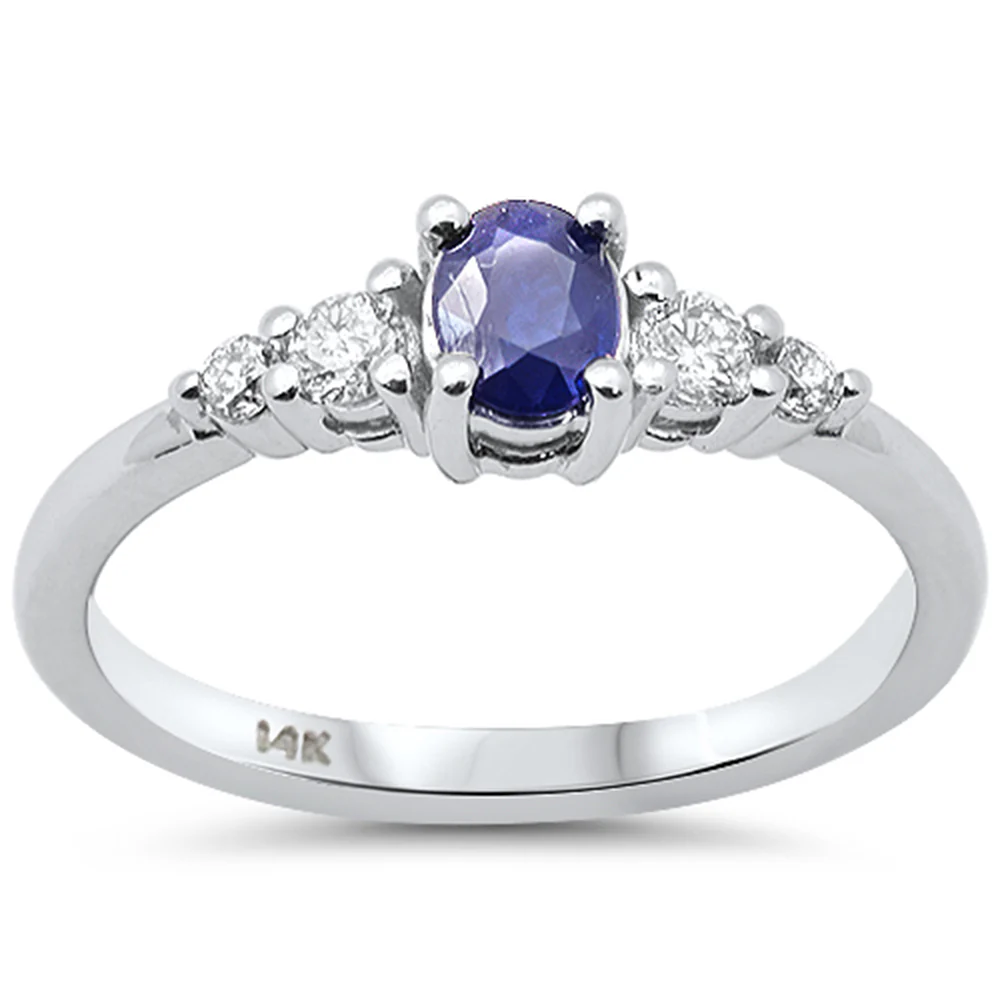 <span style="color:purple">SPECIAL!</span> .66ct G SI 14K White Gold Diamond & Blue Sapphire Gemstone Ring Size 6.5