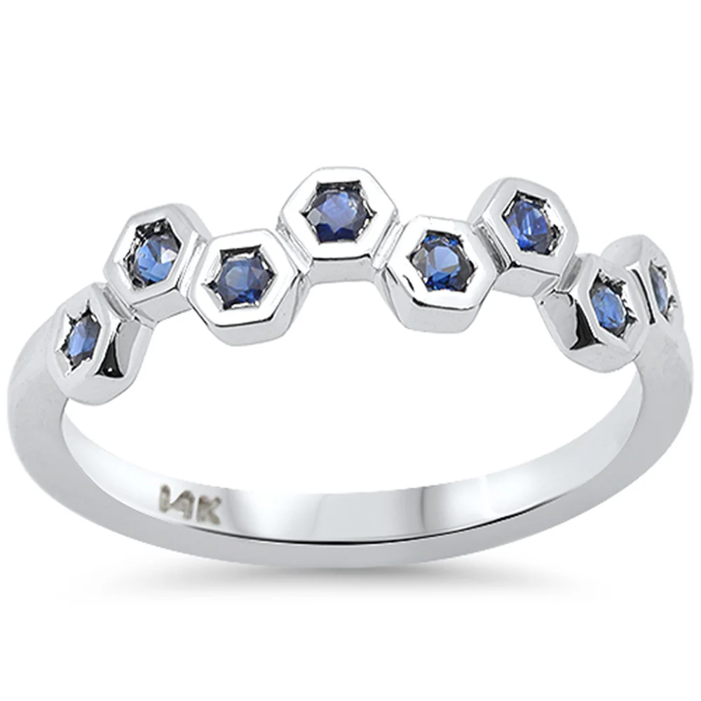 <span style="color:purple">SPECIAL!</span> .34ct G SI 14K White Gold Blue Sapphire Gemstone Ring Band Size 6.5