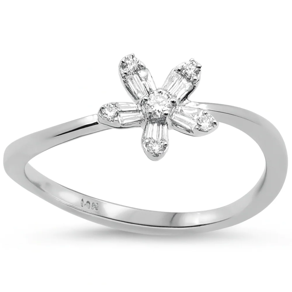 <span style="color:purple">SPECIAL!</span> .11ct G SI 14K White Gold Diamond Flower Diamond Ring Size 6.5