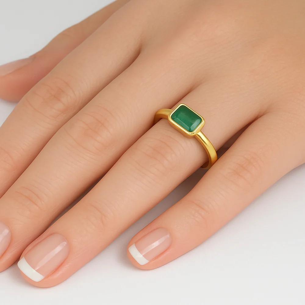 <span style="color:purple">SPECIAL!</span> .50ct G SI 14K Yellow Gold Bezel Set Emerald Gemstone Ring Size 6.5 - Image 2