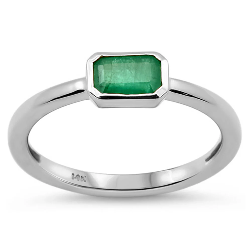 <span style="color:purple">SPECIAL!</span> .54ct G SI 14K White Gold Bezel Set Emerald Gemstone Ring Size 6.5