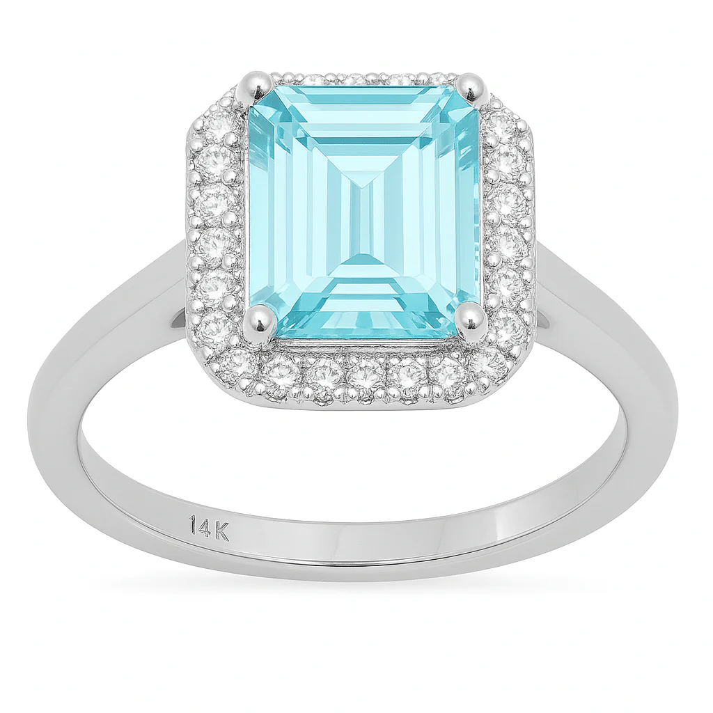 <span style="color:purple">SPECIAL!</span> 1.90ct G SI 14K White Gold Diamond & Aquamarine Gemstone Ring Size 6.5