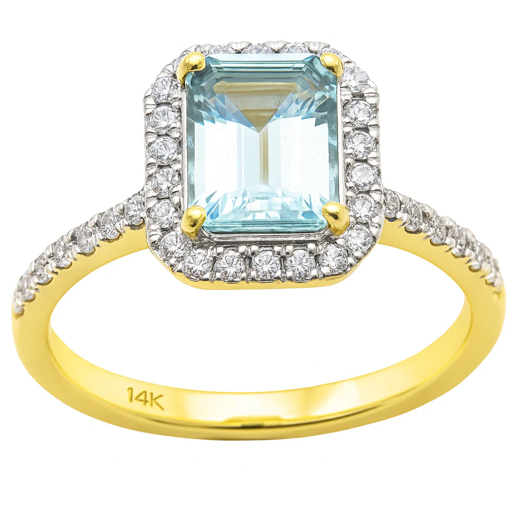 <span style="color:purple">SPECIAL!</span> 1.60ct Gemstones G SI 14K Yellow Gold Diamond & Aquamarine Gemstone Ring Size 6.5