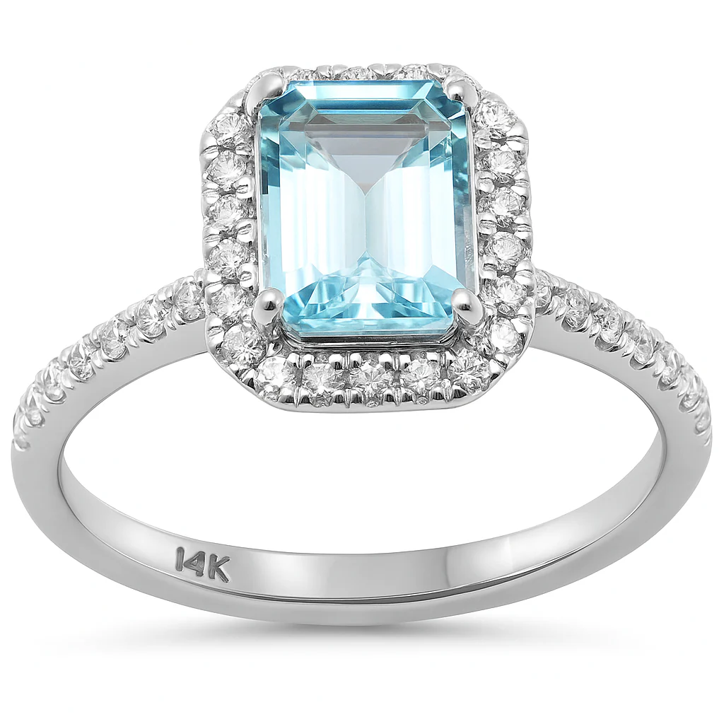 <span style="color:purple">SPECIAL!</span> 1.47ct Gemstones G SI 14K White Gold Diamond & Aquamarine Gemstone Ring Size 6.5