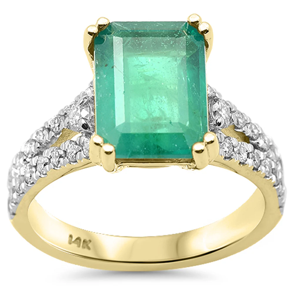 <span style="color:purple">SPECIAL!</span> 3.72ct G SI 14K Yellow Gold Emerald Gemstone & Diamond Ring Size 6.5