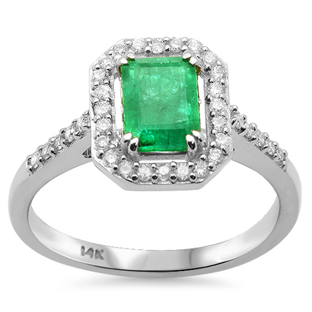<span style="color:purple">SPECIAL!</span> 1.12ct G SI 14K White Gold Diamond & Emerald Gemstone Ring Size 6.5