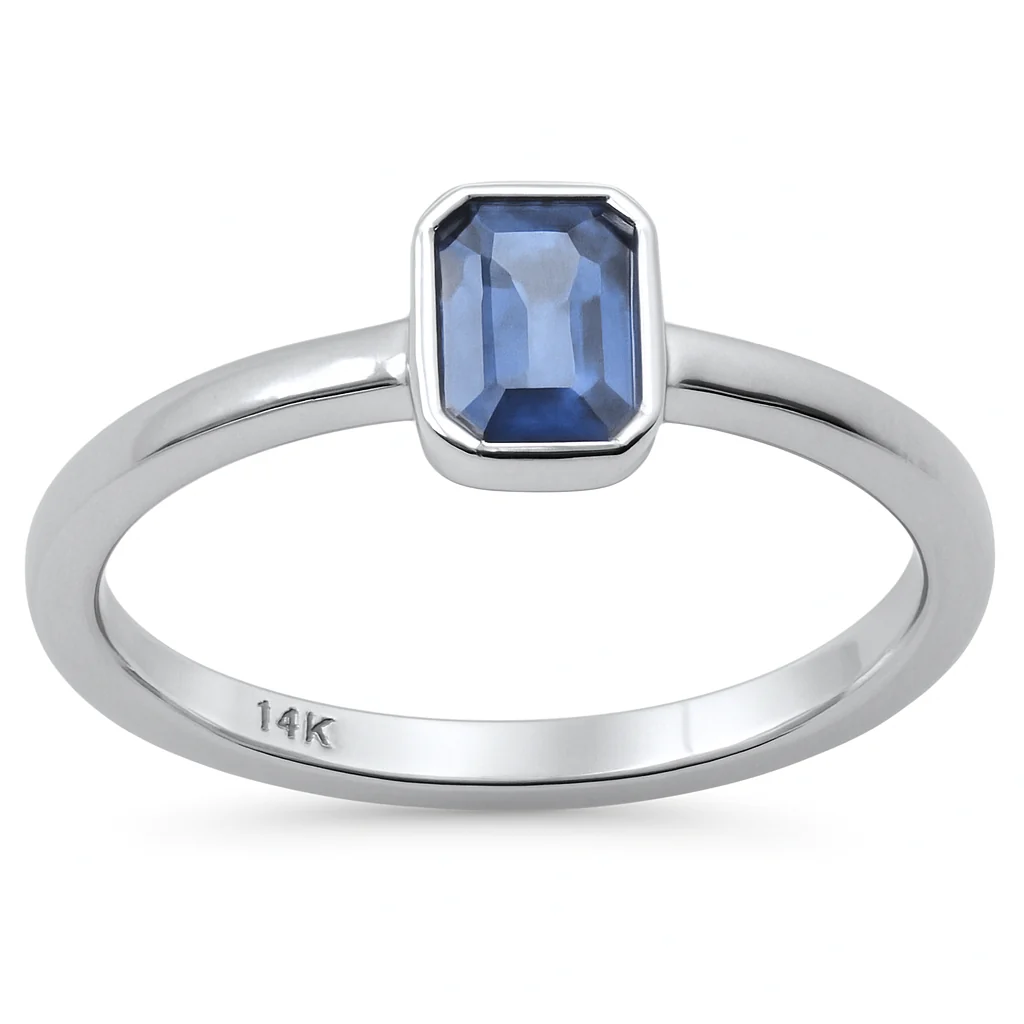 <span style="color:purple">SPECIAL!</span> .59ct G SI 14K White Gold Bezel Set Blue Sapphire Gemstone Ring Size 6.5