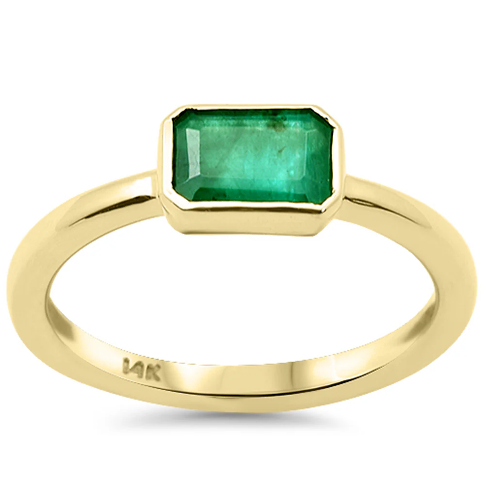 <span style="color:purple">SPECIAL!</span> .90ct G SI 14K Yellow Gold Bezel Set Emerald Gemstone Ring Size 6.5