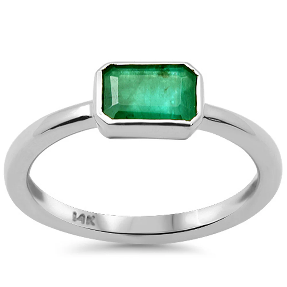 <span style="color:purple">SPECIAL!</span> .95ct G SI 14K White Gold Bezel Set Emerald Gemstone Ring Size 6.5