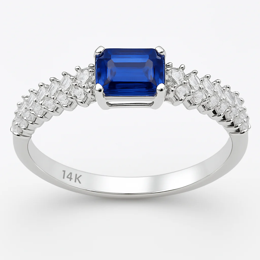 <span style="color:purple">SPECIAL!</span> .82ct G SI 14K White Gold Diamond & Blue Sapphire Gemstone Ring Size 6.5