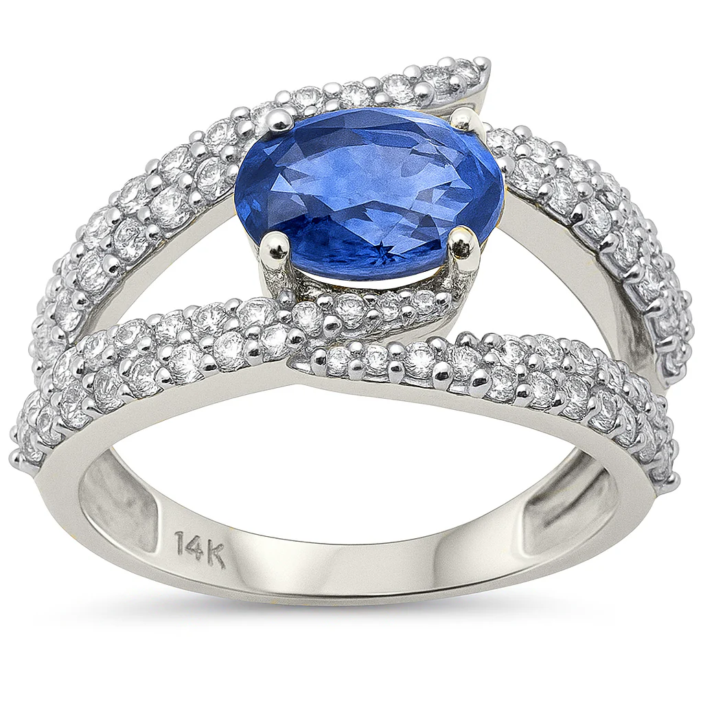 <span style="color:purple">SPECIAL!</span> 3.03ct G SI 14K White Gold Diamond & Oval Blue Sapphire Gemstone Ring Size 6.5