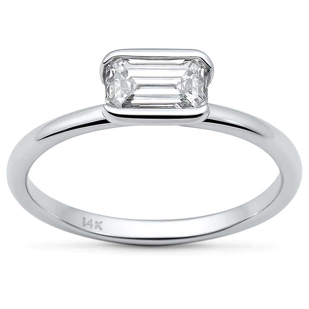 <span style="color:purple">SPECIAL!</span> .80ct G SI 14K White Gold Bezel Set Emerald Cut Diamond Engagement Ring Size 6.5