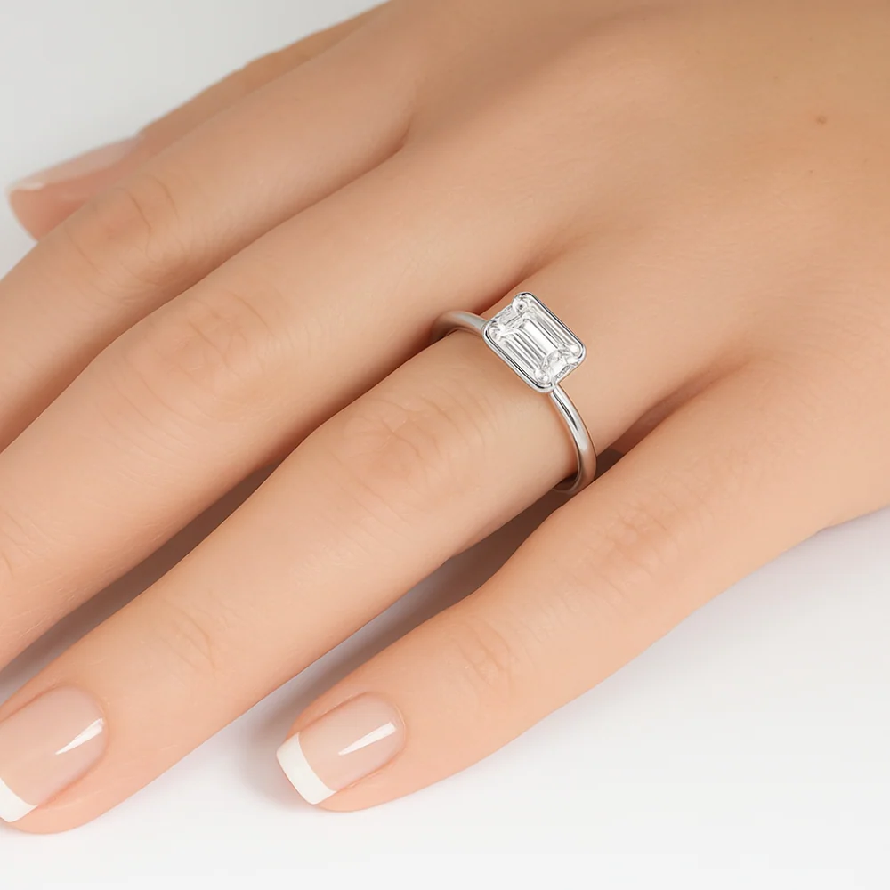<span style="color:purple">SPECIAL!</span> .80ct G SI 14K White Gold Bezel Set Emerald Cut Diamond Engagement Ring Size 6.5 - Image 2