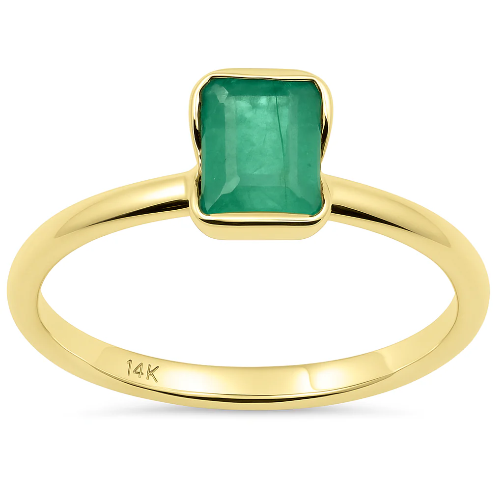 <span style="color:purple">SPECIAL!</span> .82ct G SI 14K Yellow Gold Bezel Set Emerald Gemstone Ring Size 6.5