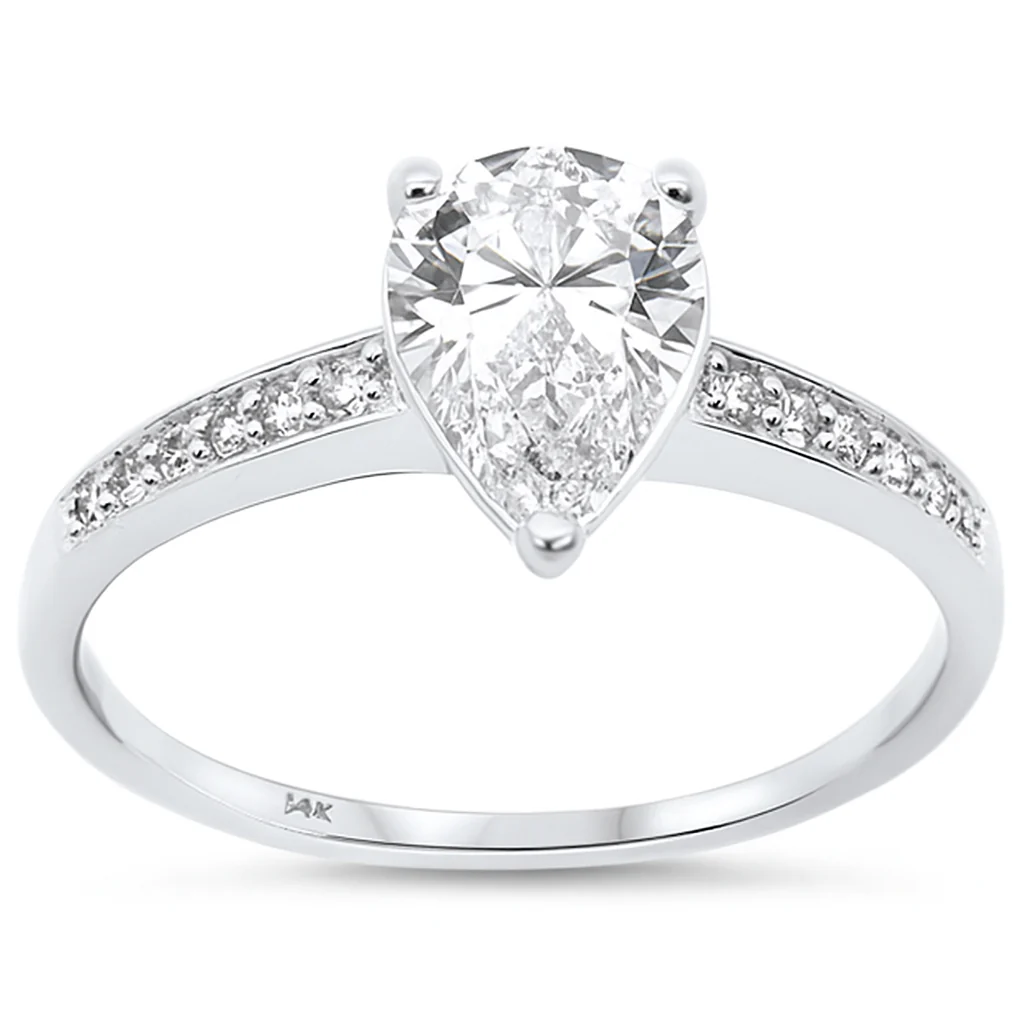 <span style="color:purple">SPECIAL!</span> 1.26ct G SI 14K White Gold Pear Diamond Engagement Ring Size 6.5