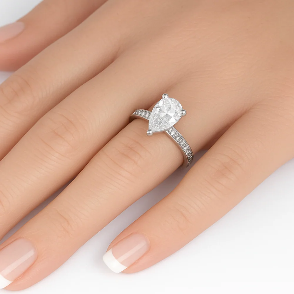 <span style="color:purple">SPECIAL!</span> 1.26ct G SI 14K White Gold Pear Diamond Engagement Ring Size 6.5 - Image 2