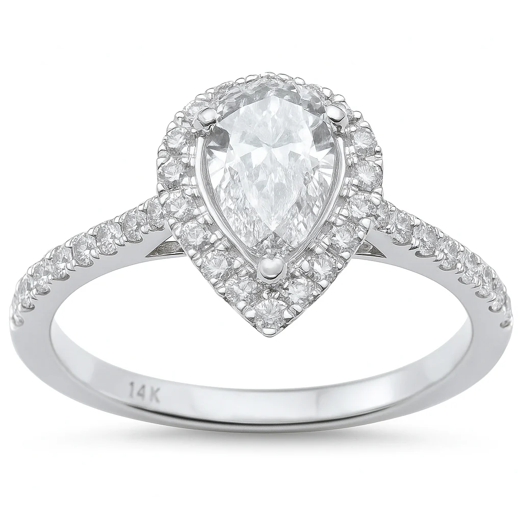 <span style="color:purple">SPECIAL!</span> 1.09ct G SI 14K White Gold Pear Diamond Engagement Ring Size 6.5