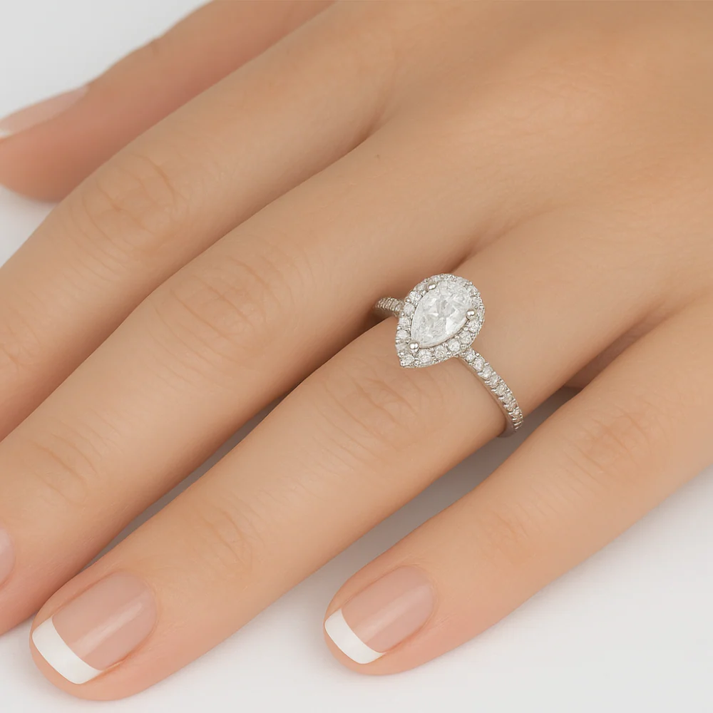 <span style="color:purple">SPECIAL!</span> 1.09ct G SI 14K White Gold Pear Diamond Engagement Ring Size 6.5 - Image 2